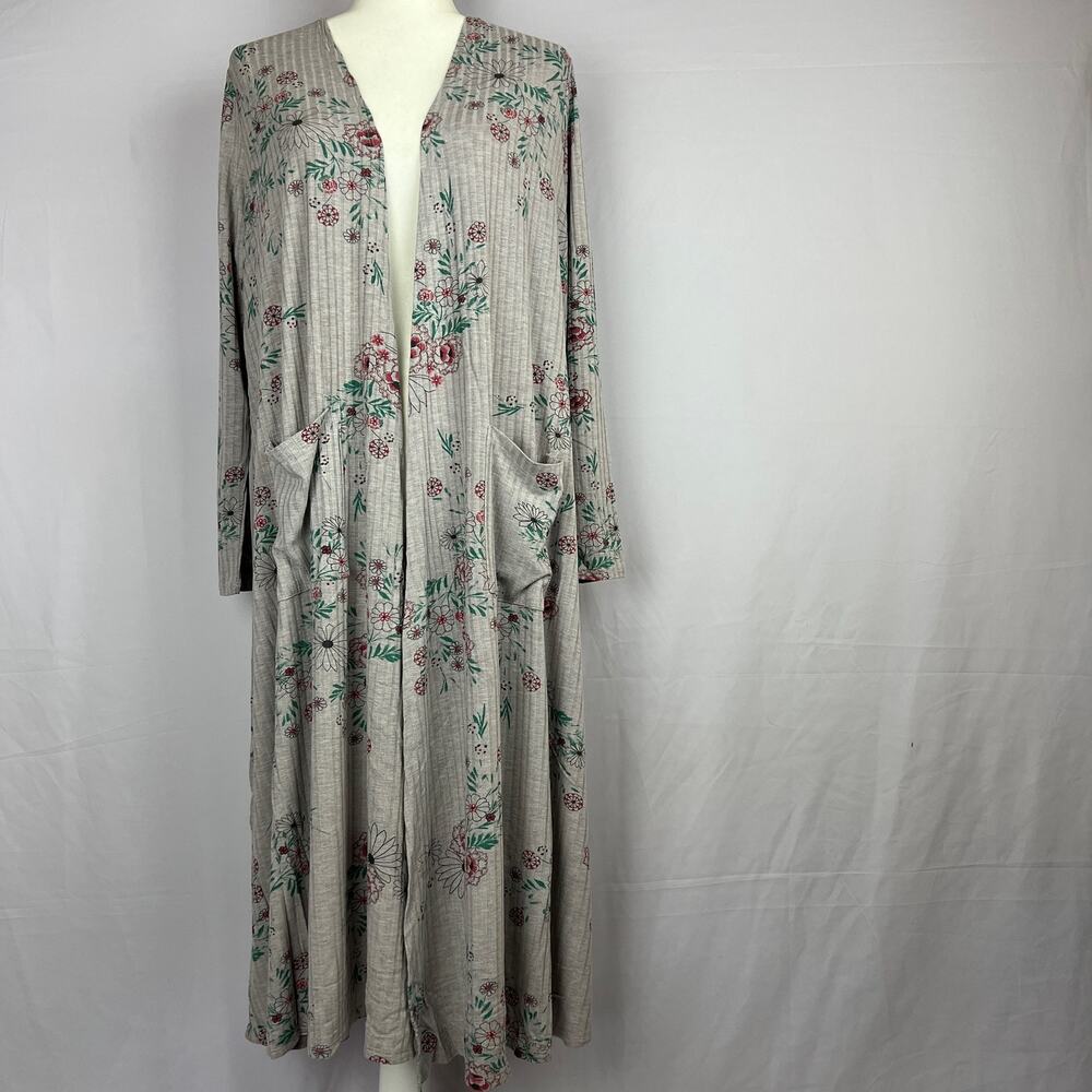 Boho Cottagecore Floral Duster Cozy Cardigan Gray Green Red LuLaRoe Womens M
